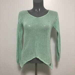 Aggel Knit V-Neck Asymmetrical Hem Long Sleeve Pullover Size S